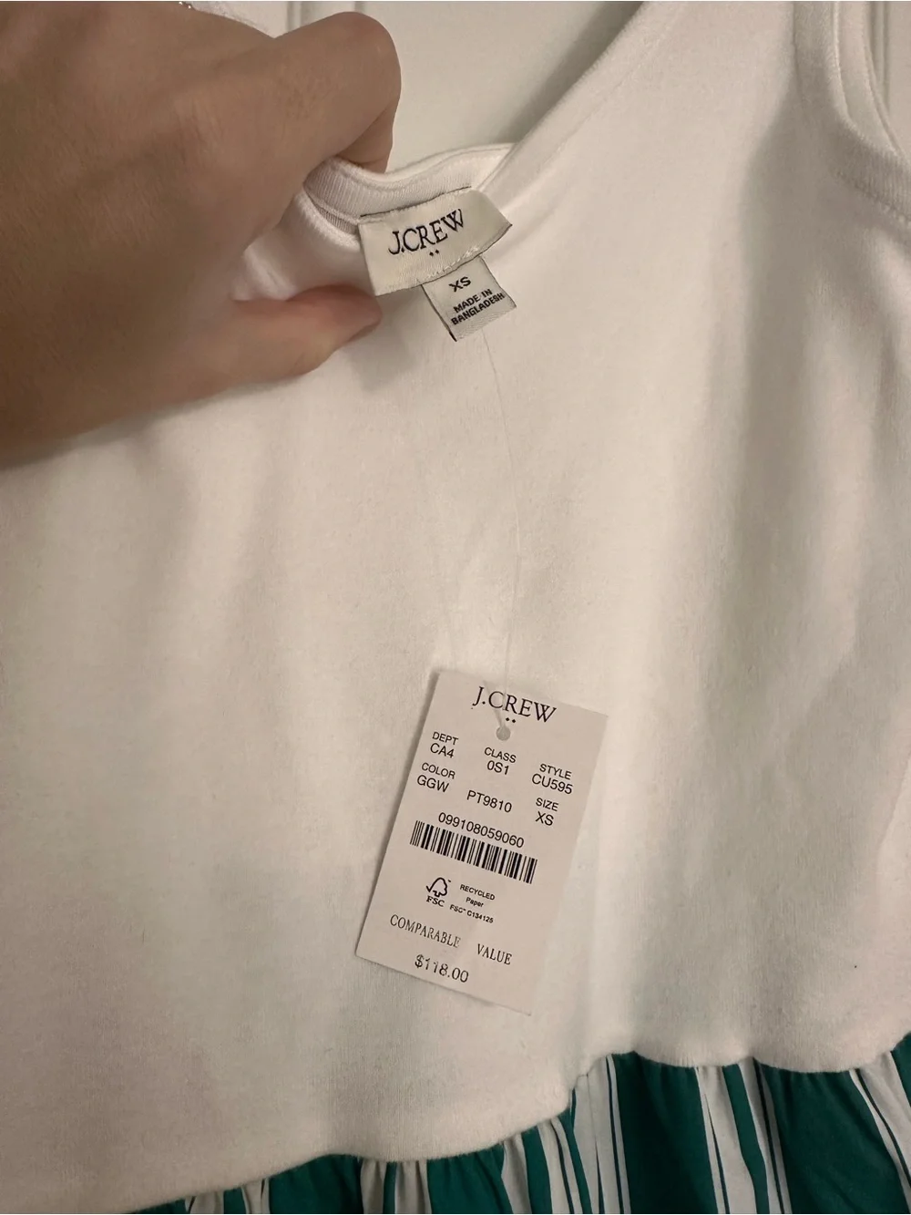 J. Crew White Tank Bodice with Teal and White Striped Tiered Skirt Midi Dress